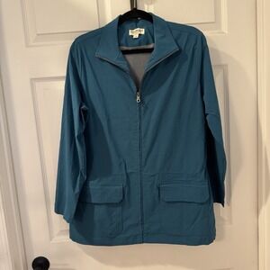 Norm Thompson Womens Sz M Teal Blue Full Zip Lightweight Raincoat Jacket